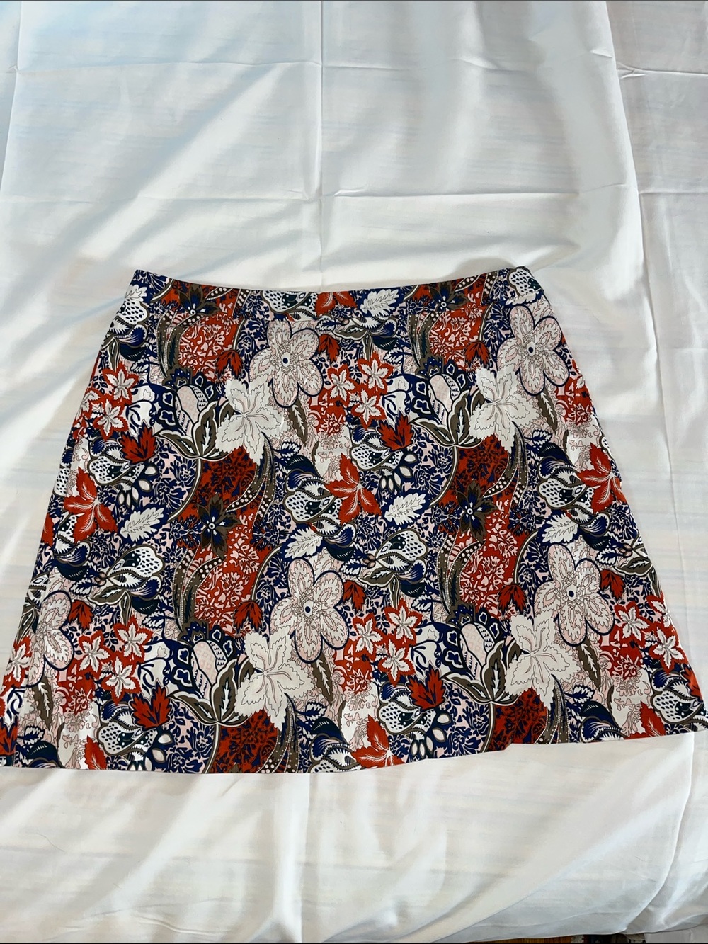 Margaret M Floral Print A-Line Skirt in Red, Navy & White XL
